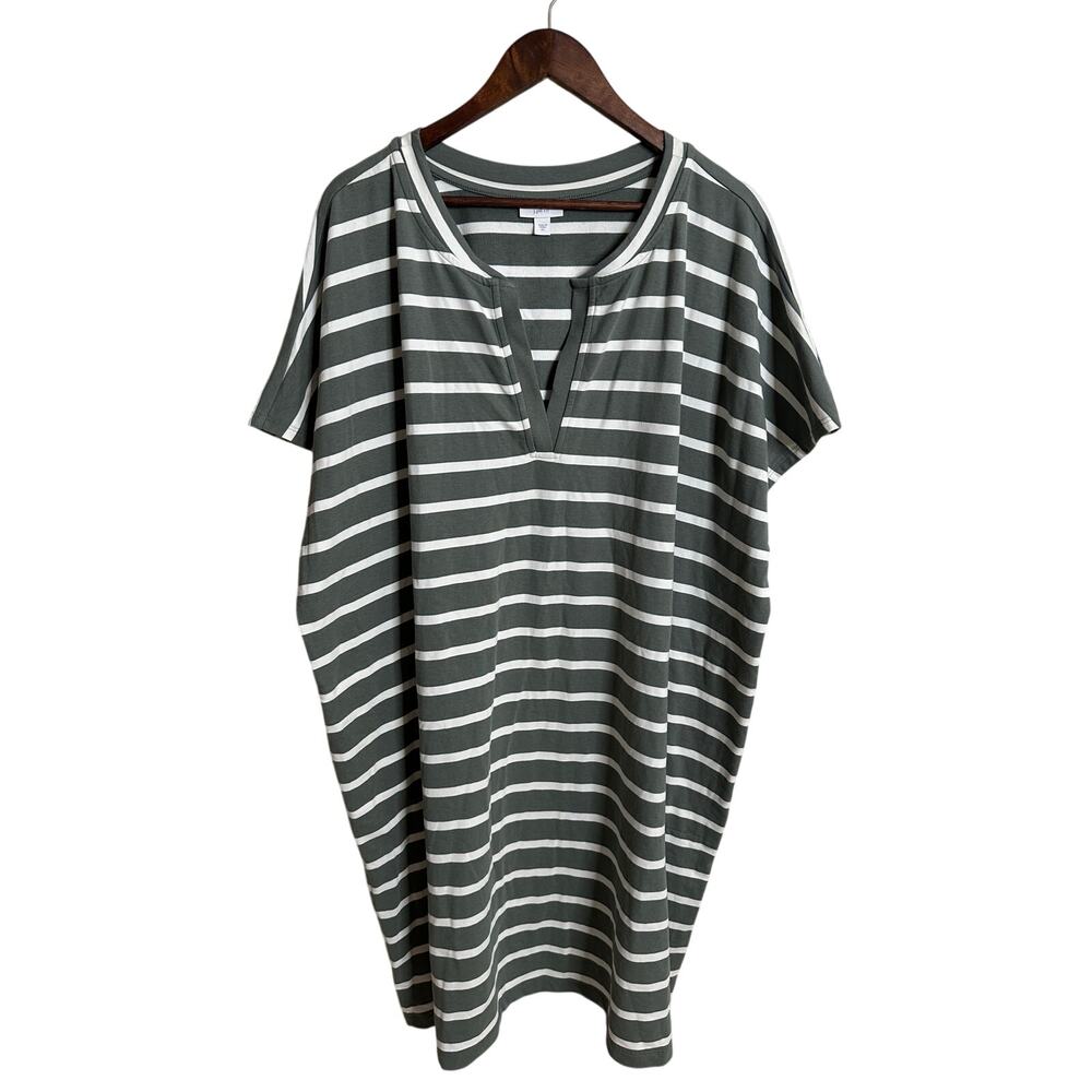 J. Jill Fit French Terry T-Shirt Dress Stretch Stripe GreenWhite Womans 4X